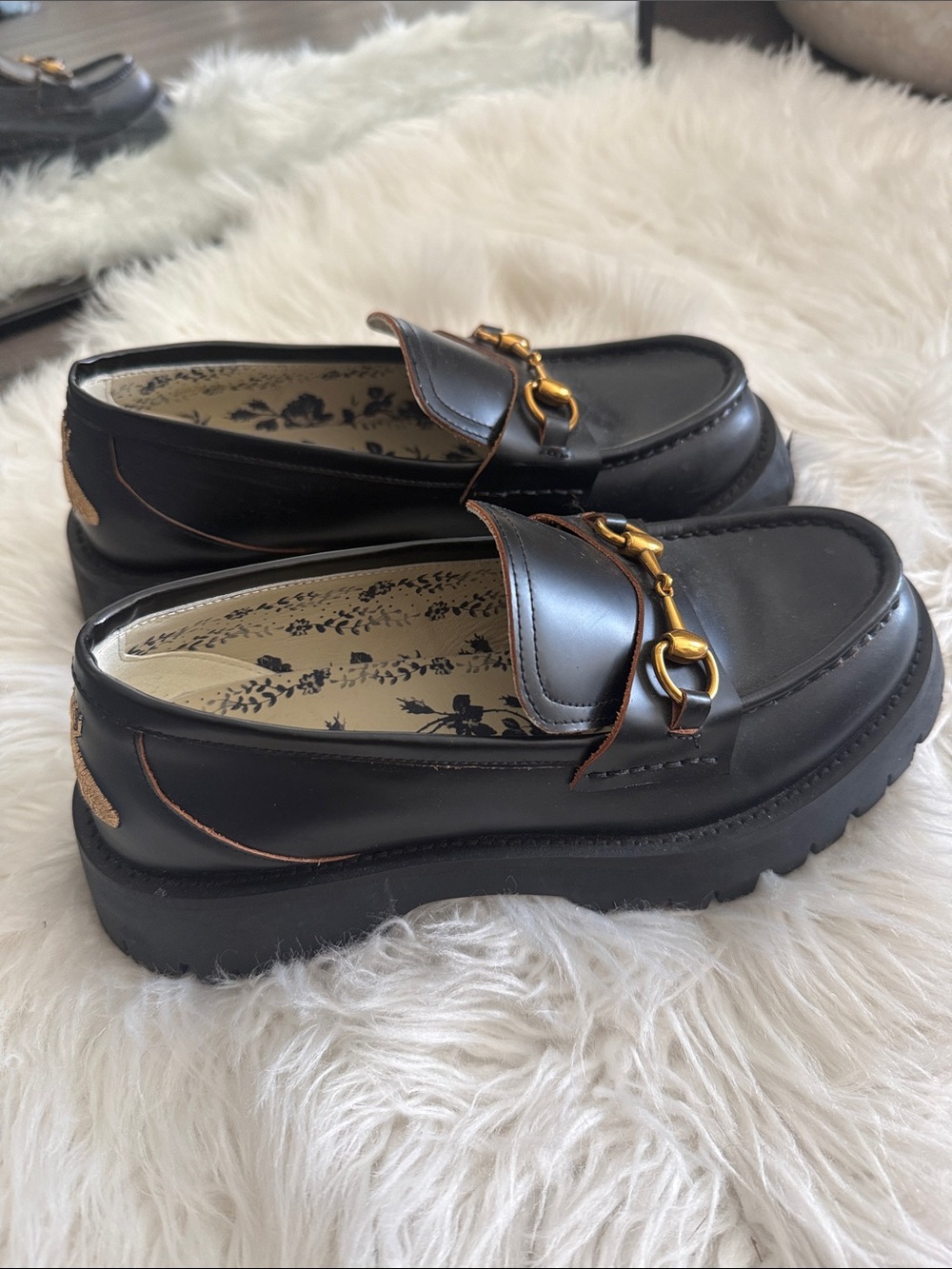 Black Men’s Leather Loafers with Gold Bit Accent